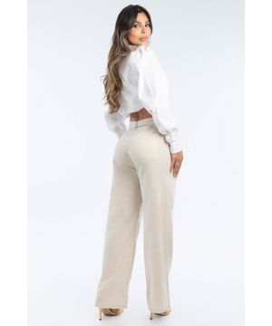 CALÇA BIOTIPO LINHO CRÚ FEMININA WIDE LEG REF.30365